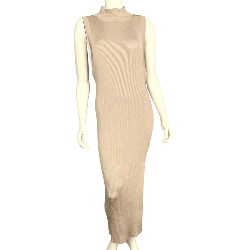 Good American NWT Tan‎ Ribbed Maxi Dress First Date Mock Neck